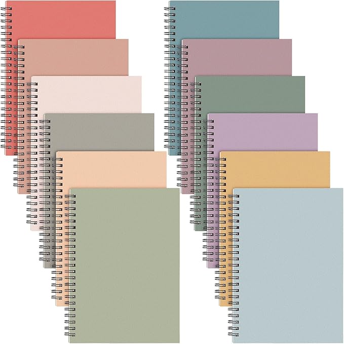 Fuutreo 12 Pcs Spiral Notebook for Work A5 8.3 x 5.7 Inch College Ruled Spiral Journal Notebook Kraft Cover Ruled Paper, 12 Color, 60 Sheets, 120 Pages for Office School(Vintage Color)-DeskLoop Office