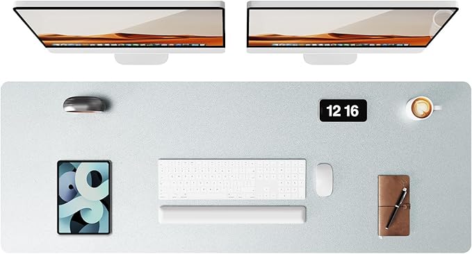 YSAGi Leather Desk Pad Protector, Office Desk Mat, Large Mouse Pad, Non-Slip PU Leather Desk Blotter, Laptop Desk Pad, Waterproof Desk Writing Pad for Office and Home (Silver, 47" x 17")-DeskLoop Office