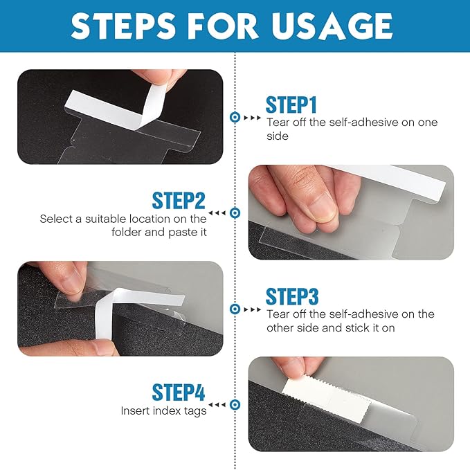 Gueevin Insertable Self Adhesive Tabs with Printable Inserts, 1 Inch Clear Index Tabs, 100 Pieces-DeskLoop Office