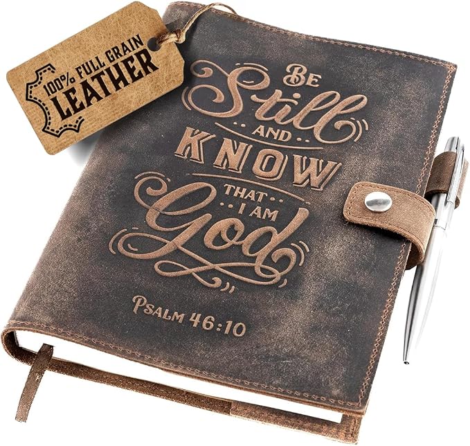 moonster Refillable Psalm 46:10 Bible Verse Embossed Journals by MoonsterHandmadeLeather