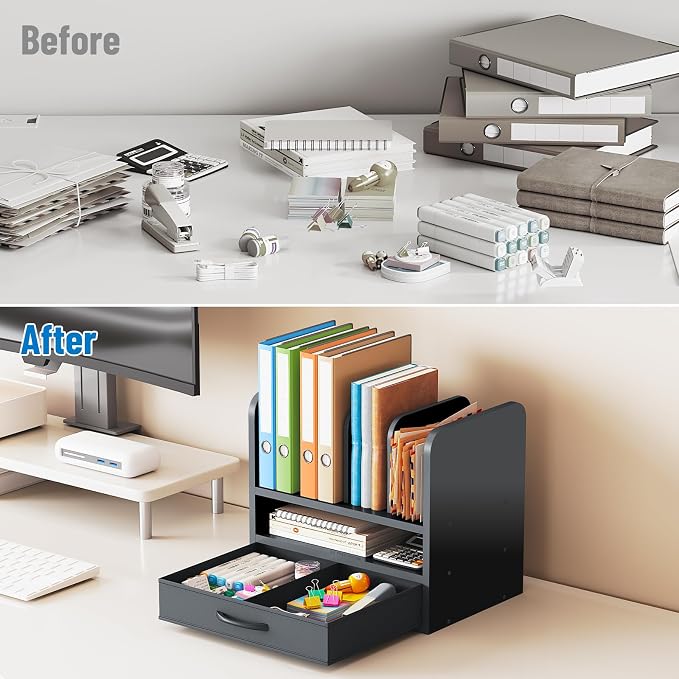 Desk File Organizer for Home, Wooden Frame Desktop Storage Solution for Office - Image 4