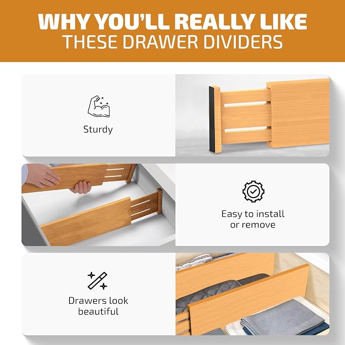6 Pack Bamboo Drawer Dividers - Image 6
