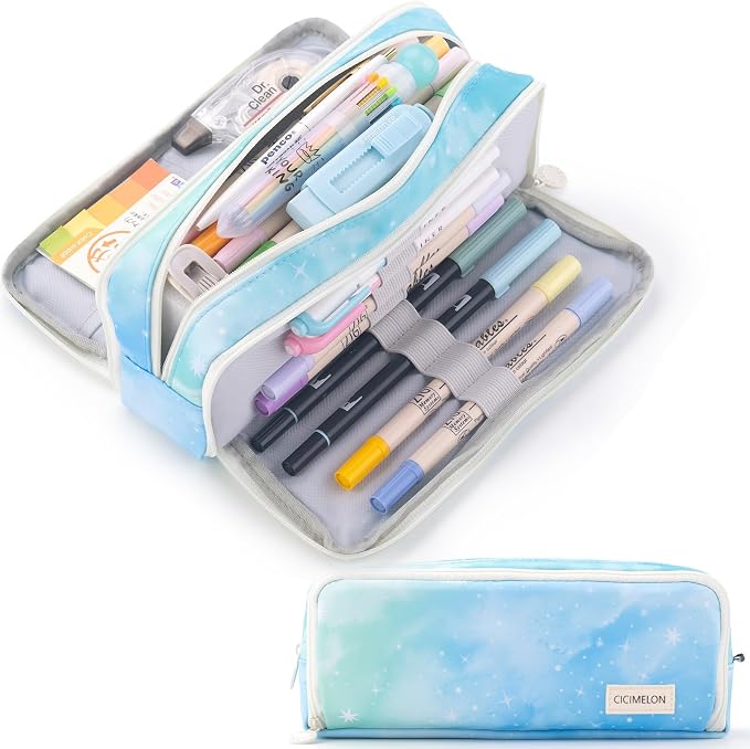 CICIMELON Large Capacity Pencil Case 3 Compartment Pouch Pen Bag by CICIMELON