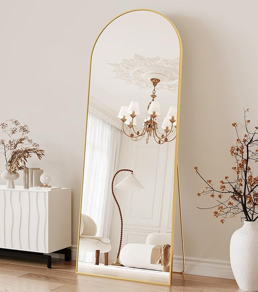 21" x 64"Arched Full Length Mirror - Wall Mounted Floor Mirror- Aluminum Alloy Frame Full Body Mirror for Bathroom Living Room Bedroom and Entryway Gold-DeskLoop Office
