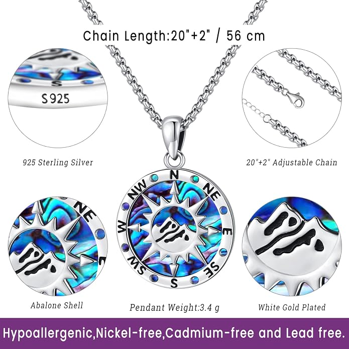 Compass Necklace for Women Men 925 Sterling Silver Pendant Urn Necklaces for - Image 3