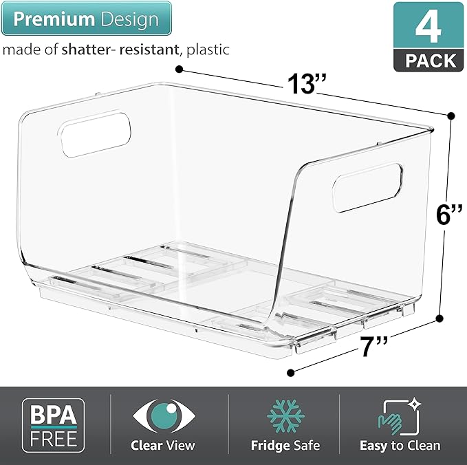 Sorbus Stackable Storage Bins Open Front - Clear Stackable Storage Bins - Pantry Bins for Storage and Organization - Acrylic Stackable Bins for Kitchen - Clear Pantry Organizer Bins (Small 4 Pack)-DeskLoop Office