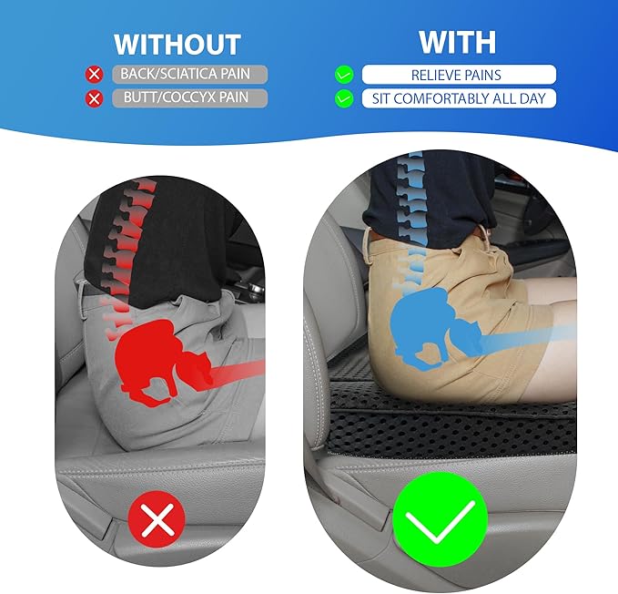 Car Seat Cushion, Comfortable Memory Foam Seat Pillow for Driving, Sciatica-Back Pain Relief, Cushion for Car-Truck, Office, Wheelchair - Mesh Black-DeskLoop Office