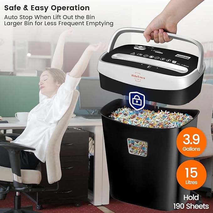Paper Shredder for Home Office Heavy Duty with 60 Mins Running with US Patented Cutter,Shred CD/Card with Extra Large Bin,AUTO Jam Proof(ETL) (10-Sheet Micro-Cut)-DeskLoop Office