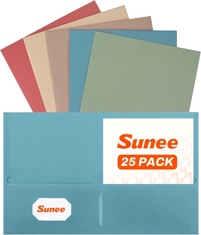 SUNEE Folders with Pockets, 2 Pocket Folders Fit Letter Size Paper, Paper File by SUNEE