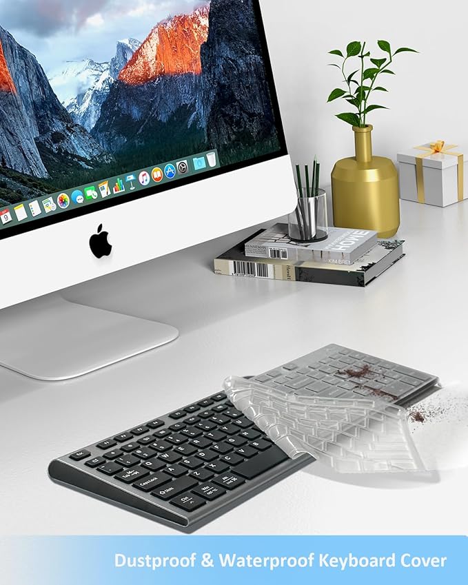 FENIFOX Wireless Keyboard, Bluetooth + USB Ergonomic Silent Quiet Rechargeable with Number Pad Compact Full Size Multi Device Keyboards for iPad Tablet Mac Computer Surface PC MacBook Laptop Blcak-DeskLoop Office