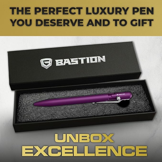 BASTION® Luxury Slim Bolt Action Pen, Lightweight Aluminum EDC Pen with Fine Tip, Professional Ballpoint Pen for School and Work - Purple-DeskLoop Office