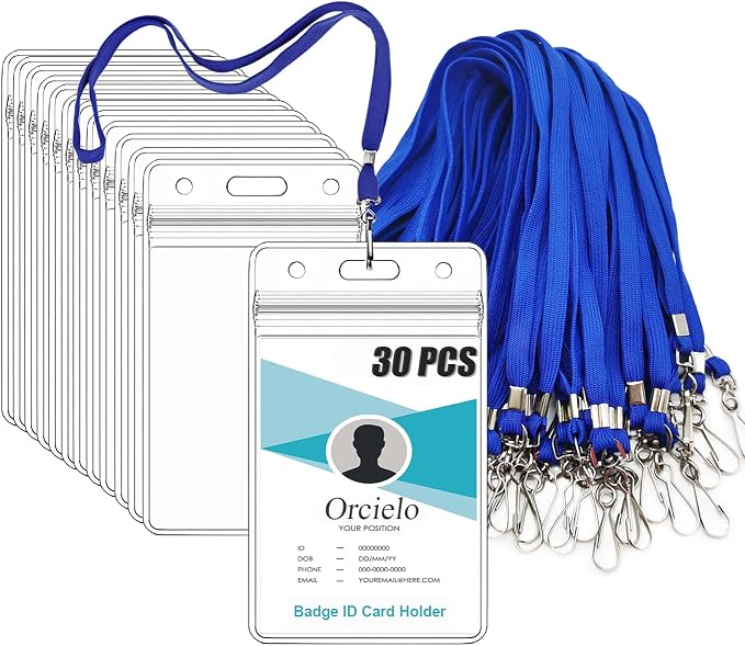 30Pcs Clear Plastic Vertical Name Tags Badge ID Card Holders and 30Pcs Flat by Orcielo