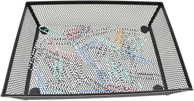 HAHIYO Stackable Mesh Tray Cup 9 x 6 x 2 inches Sturdy Container for Desk Drawer Organizer Collection for Home Office School kitchen Soft Foam Feet No Sharp Edges 1 Pack Black-DeskLoop Office