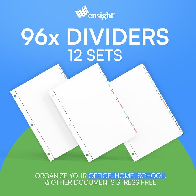 Ensight 3 Ring Page Dividers Bulk, 1/8 Cut Tab Dividers - Image 4