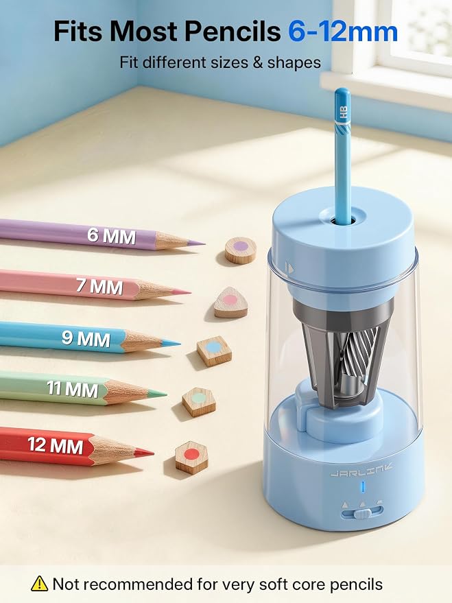 JARLINK Electric Pencil Sharpener, Fully Automatic Rechargeable Pencil Sharpener - Image 3