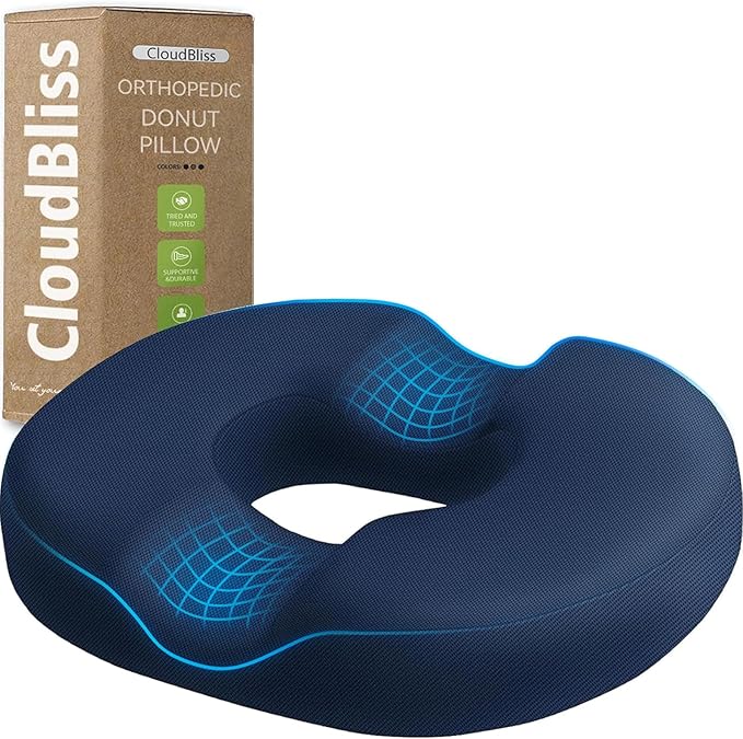 CloudBliss Donut Pillow Seat Cushion for Tailbone Pain Relief and Hemorrhoids, Memory Foam Seat Chair Cushion for Postpartum Pregnancy, Seat Cushions for Men and Women for Home & Office, (Blue-XL)-DeskLoop Office