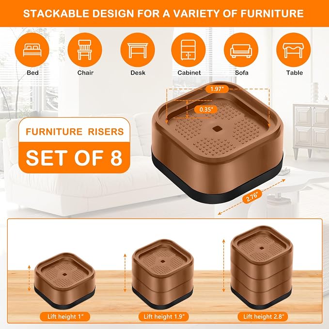 shouwuhho 8 Pack Furniture Risers Adjustable Bed Risers Heavy Duty Lifts Height - Image 2