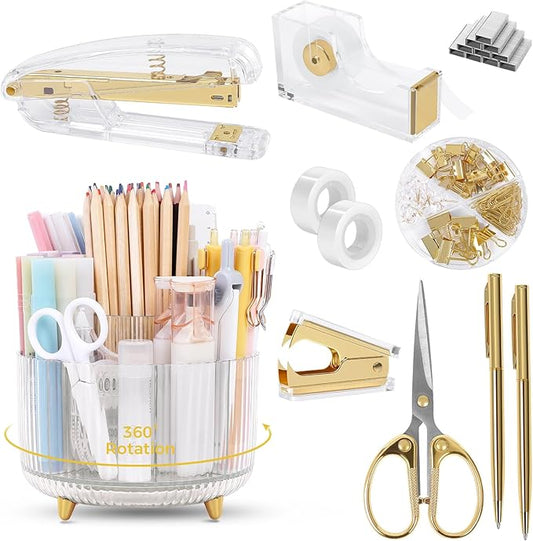 SKYDUE Gold Office Supplies Set, Pencil Holder by SKYDUE