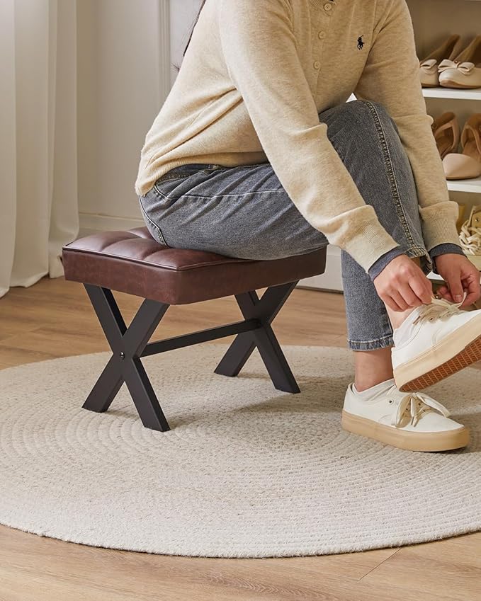 IBUYKE Small 12" H Footrest Stool, Square PU Foot Stool with Metal X-Leg, Multi-Use as Small Side Table, Step Stool for Living Room, Bedroom, Entryway, Office, Dark Brown WBD012Z-DeskLoop Office