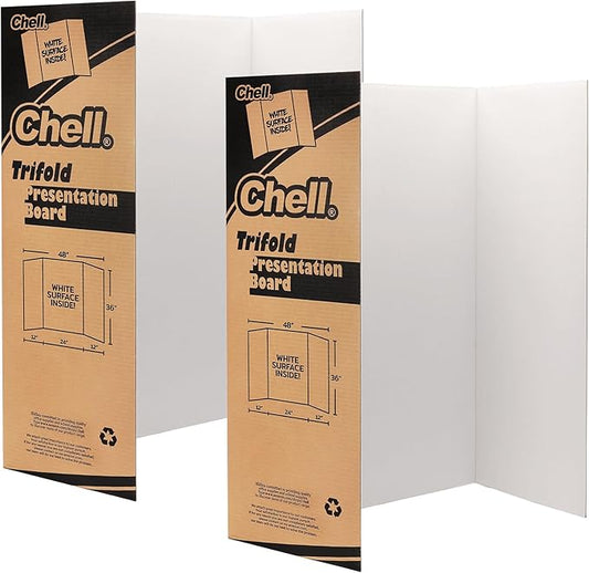 Chell 36" x 48" Large Trifold Poster Board, 2 Pack, White Corrugated Project Boards for Science Fair, School Projects, Event Displays and Business Presentations-DeskLoop Office