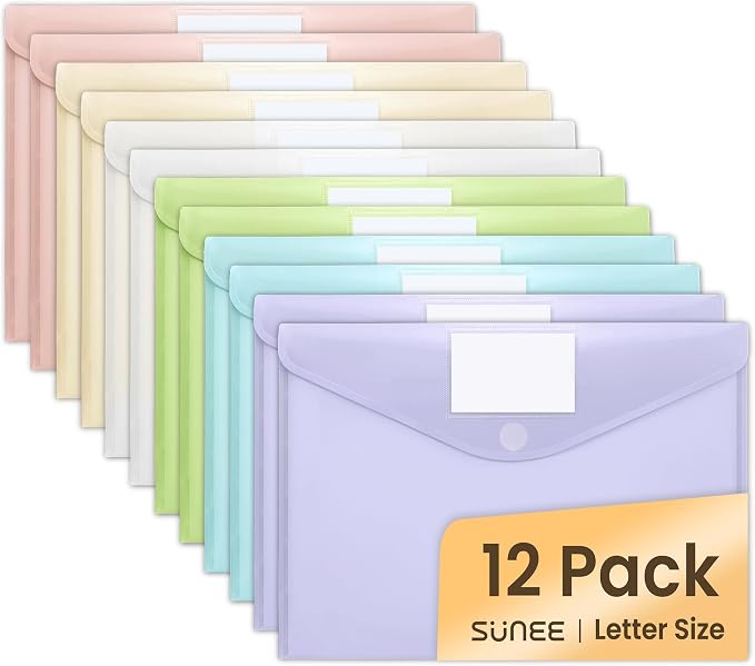 SUNEE 12 Pack Plastic Envelopes, Folders by SUNEE