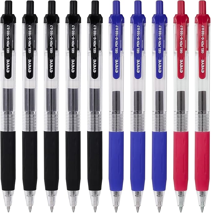 EYEYE G-103 Gel Pen 0.7mm, 5 Black 3 Blue 2 Red, Medium Point Pens | Retractable by eyeye