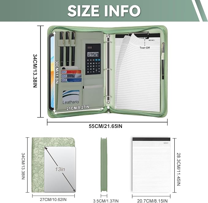 Leathario Portfolio Binder, Includes 5 Sheet Protectors and a Pen, 13 Inch - Image 3