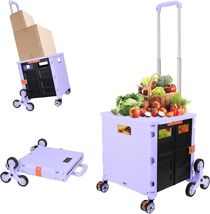 FELICON SELORSS Folding Utility Climber Cart Portable Rolling Crate-Purple | by FELICON