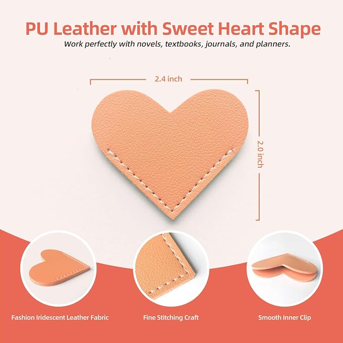 Leather Heart Bookmarks, Cute Handmade Page Corner Book Markers, Reading Gifts - Image 2