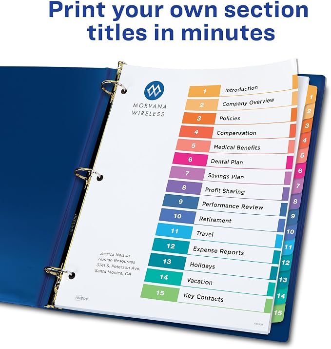 Avery 15 Tab Dividers for 3 Ring Binders, Customizable Table of Contents - Image 2