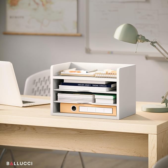Ballucci File Organizer, 4-Tier Office Desk Organizer, Open Top Wood Paper - Image 6