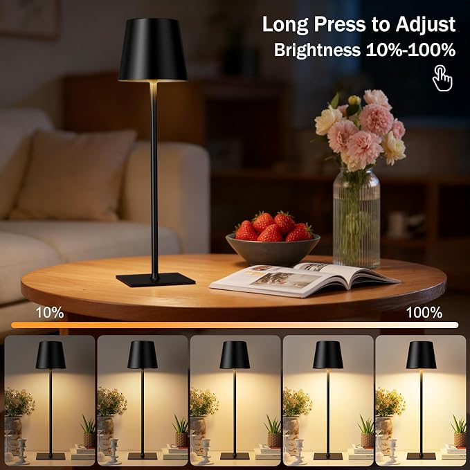 Kakanuo Black Cordless Rechargeable Table Lamp, 2 Pack Portable Desk Lamp - Image 3