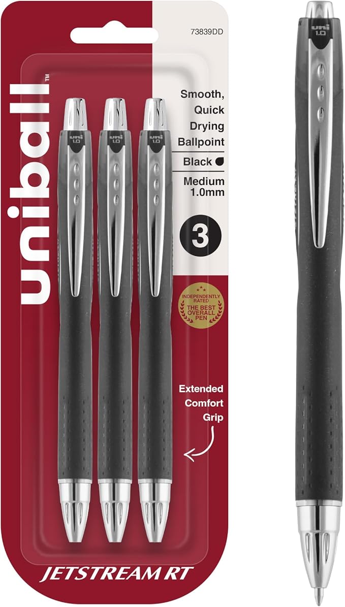 uniball Jetstream RT Retractable Ballpoint Pen, Medium Point, 3 Pack by uni-ball