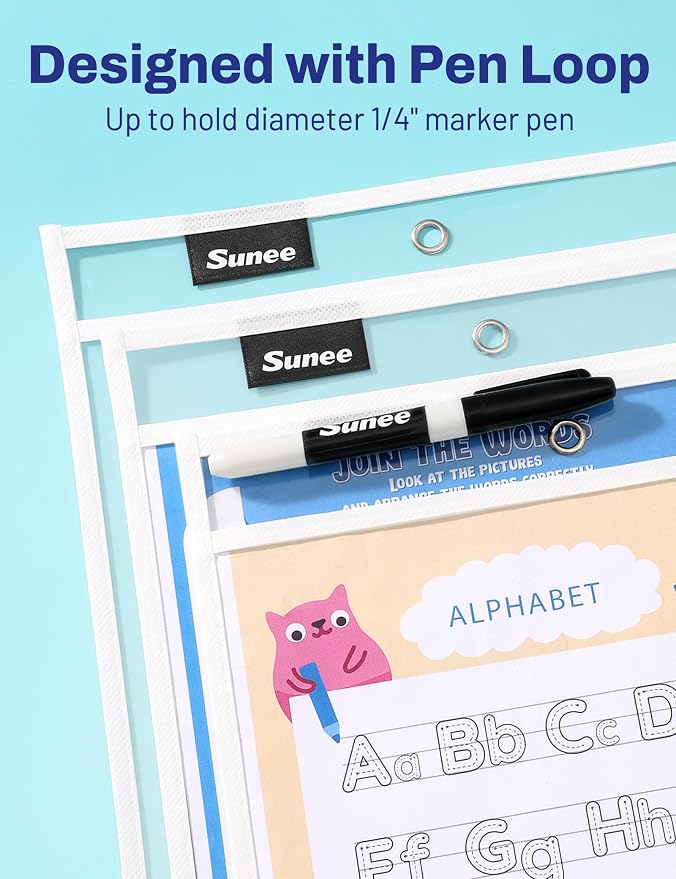 SUNEE 30 Packs Oversized Reusable Dry Erase Pocket Sleeves - Image 4
