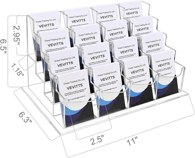 Clear Vertical Business Card Holder for Desk, Office Acrylic Business Card Display Holder Desktop Organizer Storage Cards Holders, Clear 4 Tiers 16 Pockets-DeskLoop Office