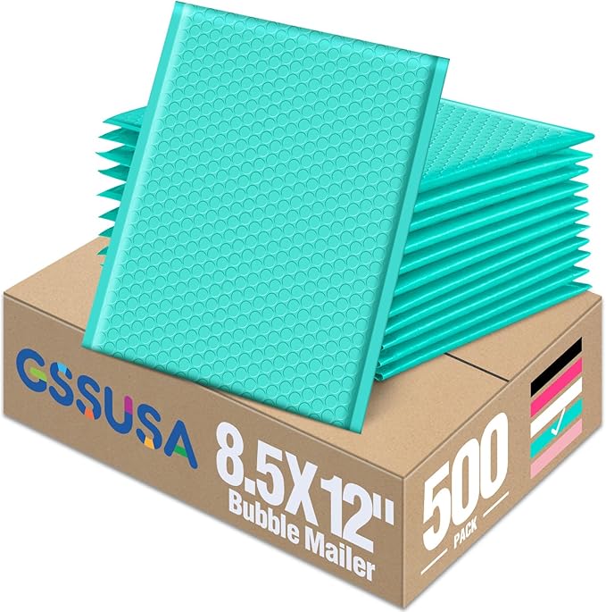 GSSUSA Teal Bubble Mailers 8.5X12 Inches 500 Pack, Padded Poly Bubble Mailer by GSSUSA