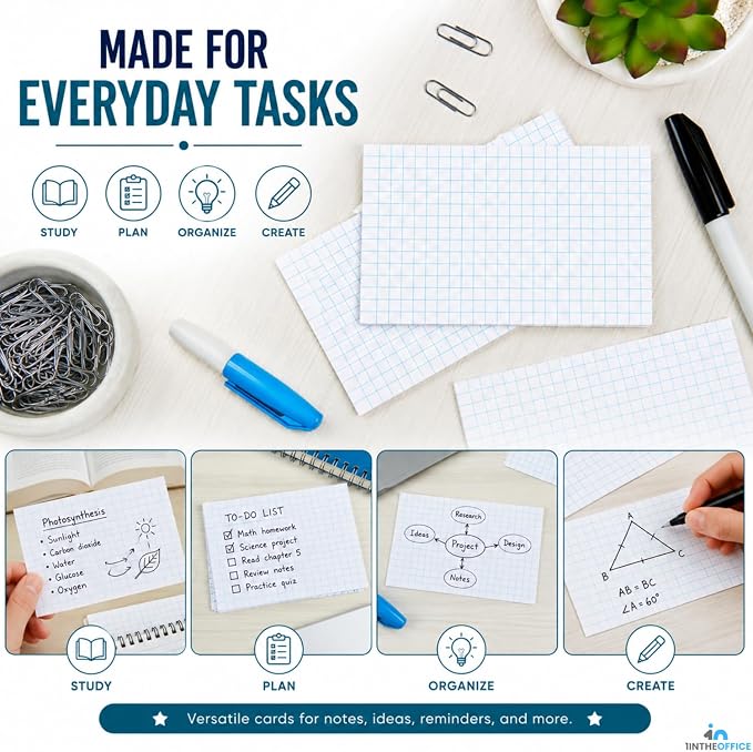 1InTheOffice Index Cards 3x5 Graph Ruled White, Grid Index Cards 200/Pack - Image 5