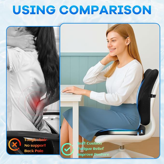 Gel Seat Cushion & Lumbar Support Pillow Set, Cooling Memory Foam - Image 4