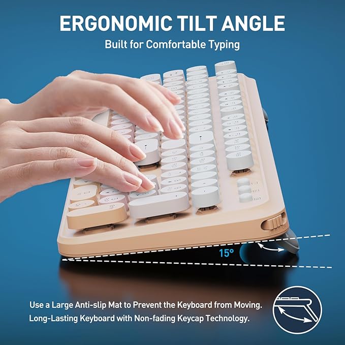 Wireless Keyboard and Mouse Combo, 2.4 GHz Full-Sized Wireless Keyboard Mouse with Round Keycaps for Windows, Computer, Desktop, PC, Laptop (GradientPink)-DeskLoop Office