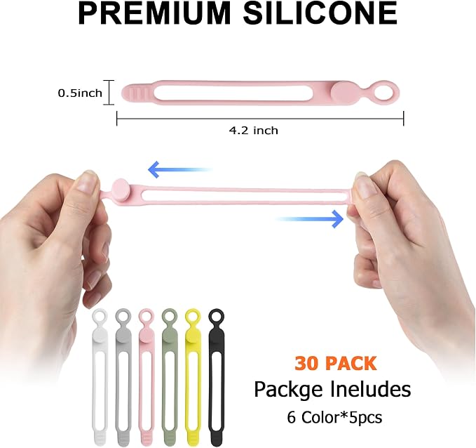 30Pcs Nearockle Silicone Cable Ties - Image 2