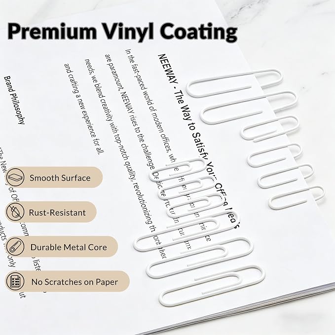 NEEWAY 450pcs Paper Clips Assorted Sizes, Small and Large Paper Clips, Coated - Image 5