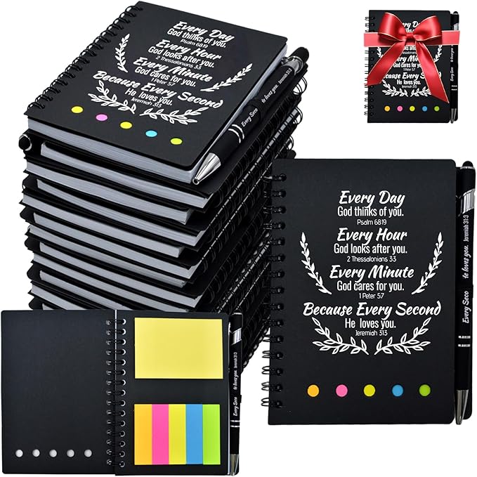 100 Pcs Bulk Christian Gifts Prayer Journal for Woman - 50 Set Religious Notepad with Christian Pen - Bible Notebook - Church Gifts for Mother's Day, Bible Study, and Family Devotions ( Black )