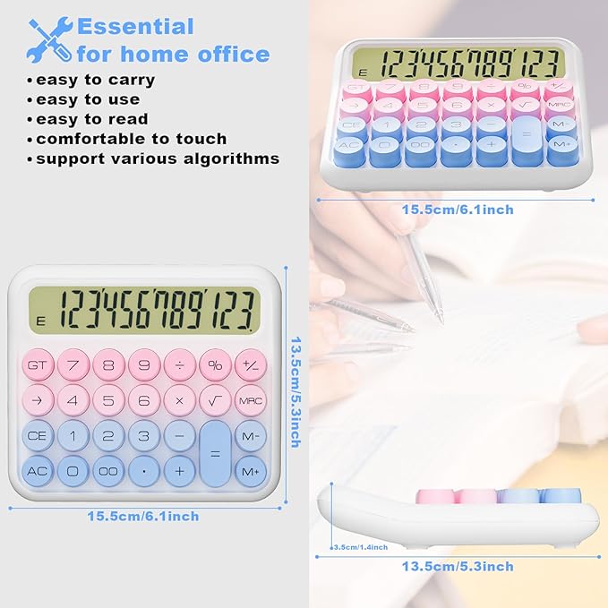 Mechanical Calculator 12 Digit Extra Large 5-Inch LCD Display, DECKLIT Battery Desk Calculator, Big Buttons Easy to Press Office Calculators Desktop, 15°Tilt Screen for Kids Calculator(Blue&Pink)-DeskLoop Office