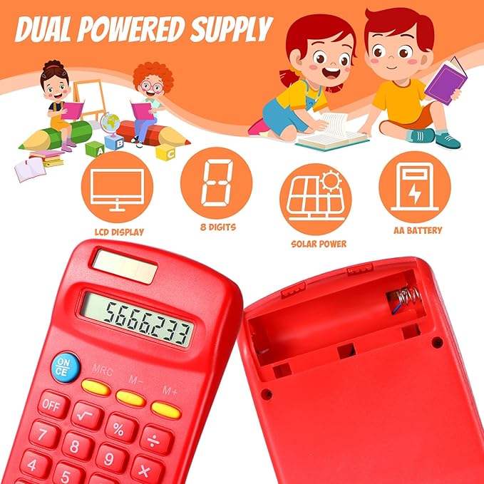 24 Pieces Basic Calculators for Students Small Pocket Size 8 Digit Display Mini Calculators Dual Powered Handheld for School Desktop Home(Red)-DeskLoop Office