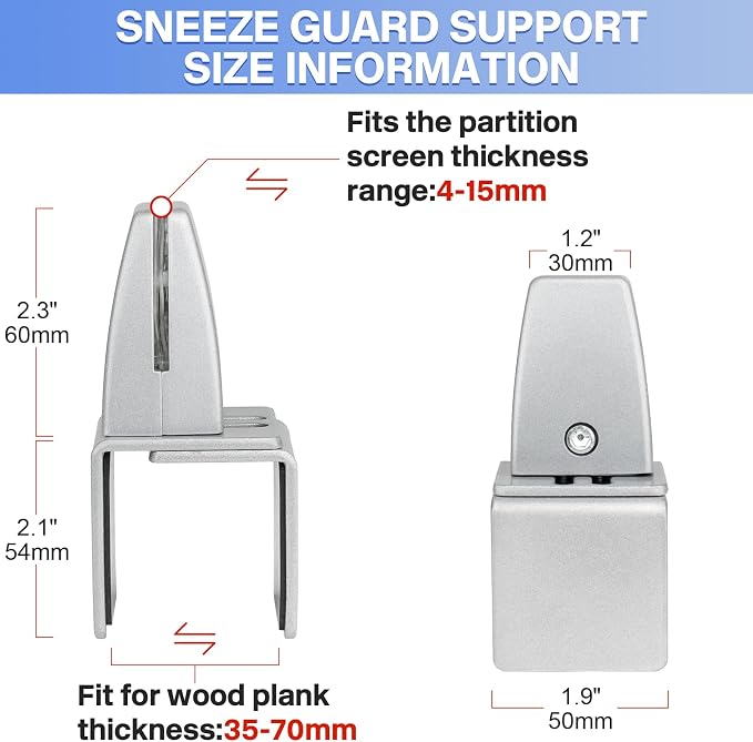 4 Packs Sneeze Guard Support, Aluminum Vertical Partition Board Clamp, Acrylic - Image 3