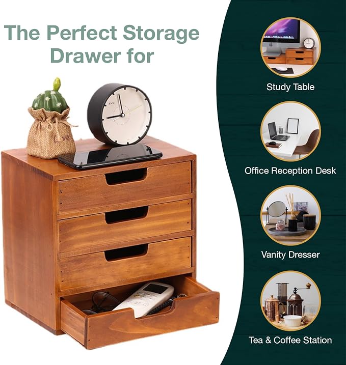 4 Drawer Desktop Storage Organizer in Modern Wood Design 4-Drawer Stackable - Image 6