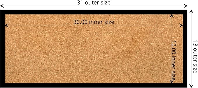 Amanti Art Natural Cork Board for Wall, 13x31 Vision Board with Black Wood Frame, Medium Corkboard Office Decor for Home Organization, Modern Contemporary Corkboard Pinboard to display items for home-DeskLoop Office