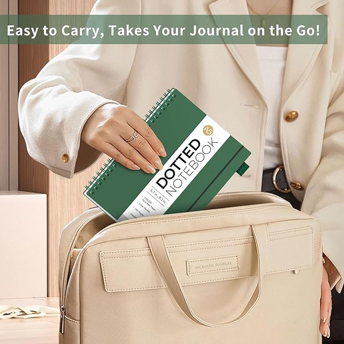 AHGXG Bullet Dotted Journal - Dot Grid Spiral Notebook A5, 160 Pages, 100 GSM Thick Paper, Waterproof Plastic Cover Journals for Bullet Journaling, Sketching, 5.7" x 8.3", Green-DeskLoop Office