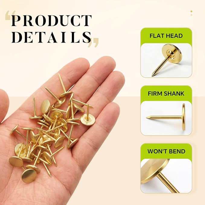 100pcs Heavy-Duty Gold Thumb Tacks, Long Needlepoint Tacks & Gold Push Pins - Image 5