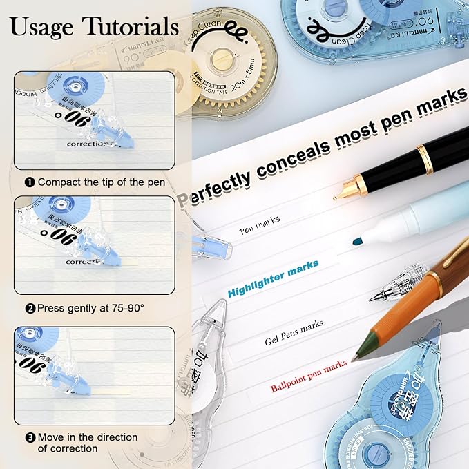 CHANGLi White Correction Tape, Secure Correction Tapes, 90° Rotating Tip - Image 5